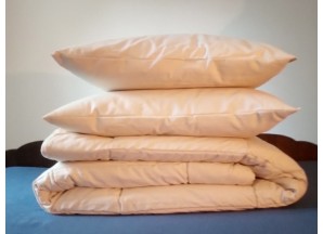 Ensemble couette 240x260 cm (350g/m2) + 2 oreillers - Pure laine et coton biologique