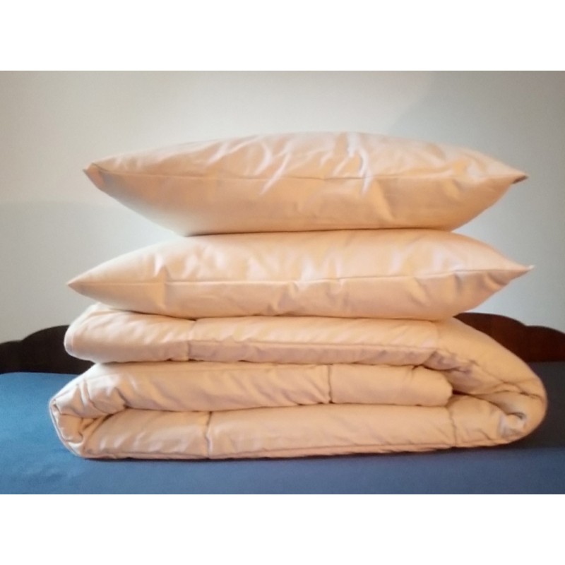 Ensemble couette 240x260 cm (350g/m2) + 2 oreillers - Pure laine et coton biologique