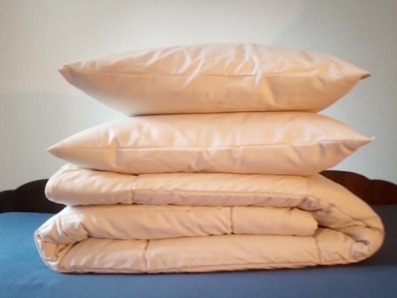 Ensemble couette 240x260 cm (350g/m2) + 2 oreillers - Pure laine et coton biologique