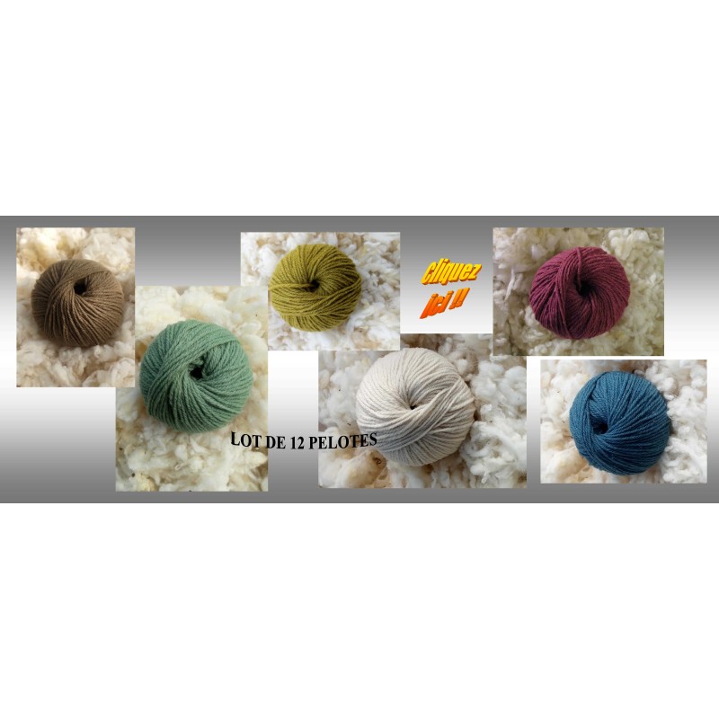 LOT DE 12 PELOTES 100% MERINOS - 6 COLORIS en mélange